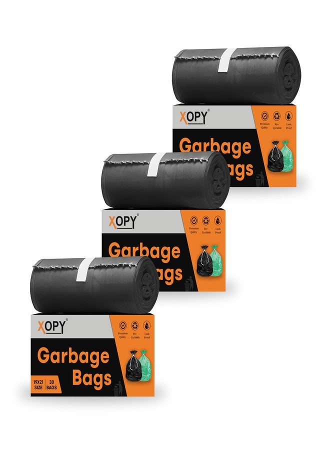 XOPY Premium Eco-Friendly Garbage Bag | 19 X 21 Inches Medium Size Dustbin Bag | Pack of 3 Rolls (90 Trash Bags) | Black Colour Waste Bag For Everyday Use | Bin Bag For Dry & Wet Waste | Pouch Packing - Image 1